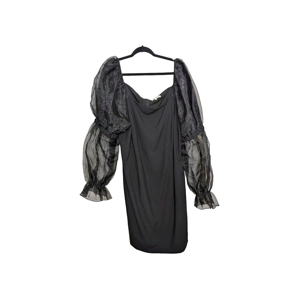 Ivy City Black Knee Length Dress Puff Long Sleeve Sheer Size 3X